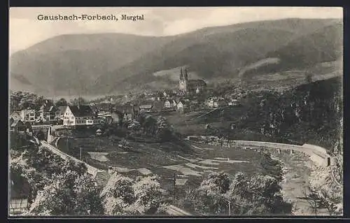 AK Gausbach-Forbach, Blick ins Murgtal mit Gesamtansicht des Ortes