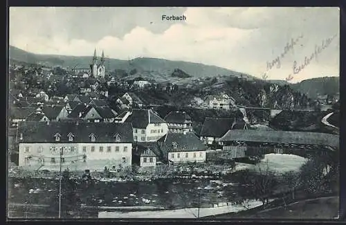 AK Forbach, Partie am Ortsrand mit alter Holzbrücke