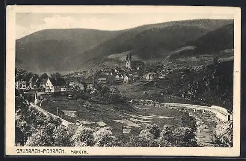 AK Gausbach-Forbach, Blick ins Murgtal mit Gesamtansicht des Ortes