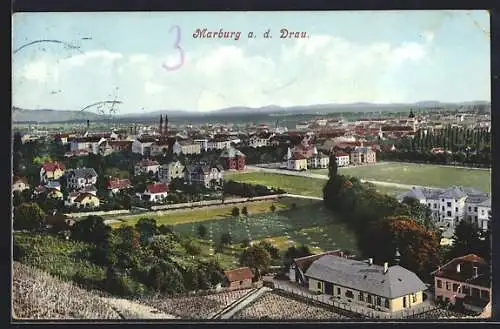 AK Marburg a. d. Drau, Teilansicht aus der Vogelschau