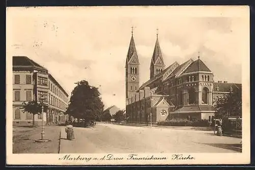 AK Marburg a. d. Drau, Blick auf die Franziskaner Kirche