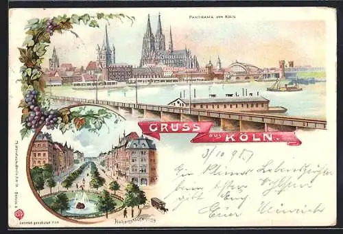 Lithographie Köln-Neustadt, Panorama und Hohenstaufenring