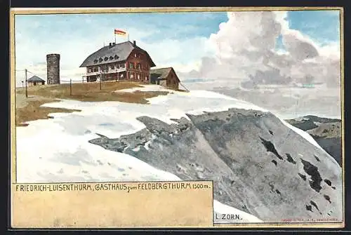 Künstler-AK Ludwig Zorn: Friedrich-Luisenturm, Gasthaus zum Feldbergturm
