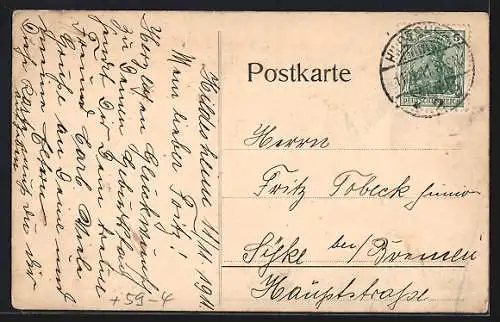 Künstler-AK Hildesheim, Ortsansicht aus der Vogelschau, Seltenes Datum 11.11.11