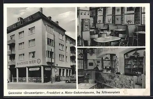 AK Frankfurt a. M., Sachsenhausen, Gaststätte Struwwelpeter am Affentorplatz mit Innenansichten, Bes. Anton Eck