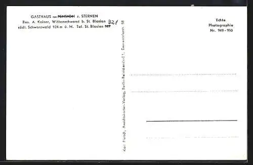 AK Wittenschwand b. St. Blasien, Gasthaus z. Sternen, Bes. A. Kaiser, Totalansicht