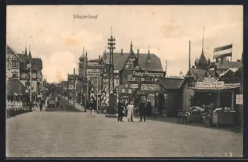 AK Westerland, Strassenpartie mit Geschäften von Marie Köhler, Otto Wünschmann, J. P. H. Hagedorn