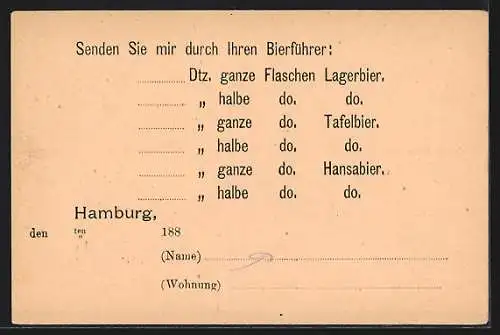 AK Hamburg-Wandsbek, Bestellkarte der Actien-Bierbrauerei Marienthal