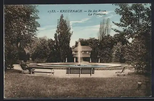 AK Kreuznach, Springbrunnen im Park