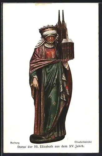 AK Marburg, Statue der Hl. Elisabeth aus dem XV. Jahrhundert in der Elisabethkirche, Schutzpatronin