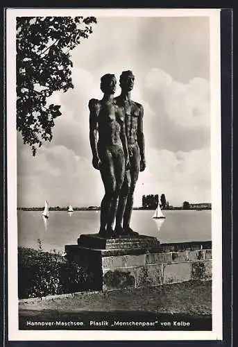 AK Hannover, Plastik Menschenpaar von Kolbe am Maschsee