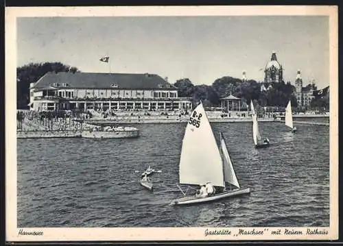 AK Hannover, Gaststätte Maschsee mit Neuem Rathaus