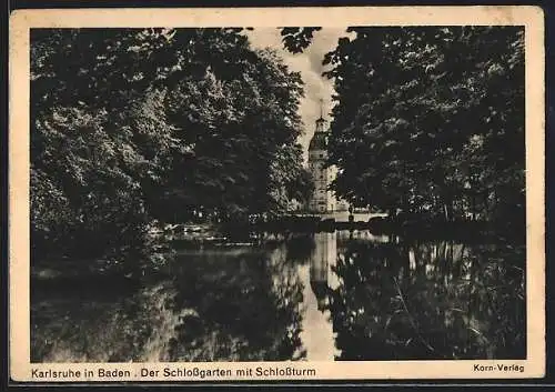 AK Karlsruhe in Baden, Schlossgarten mit Schlossturm