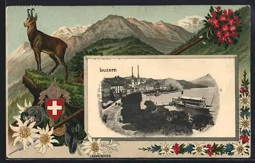 Lithographie Luzern, Raddampfer am Landesteg