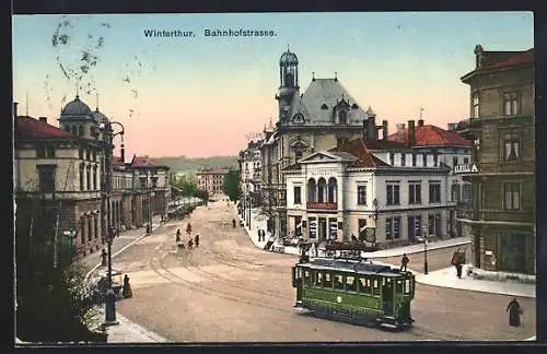 AK Winterthur, Bahnhofstrasse mit Strassenbahn