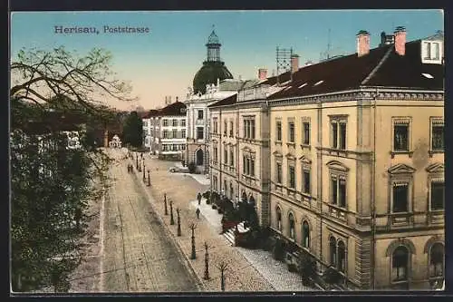 AK Herisau, Poststrasse aus der Vogelschau