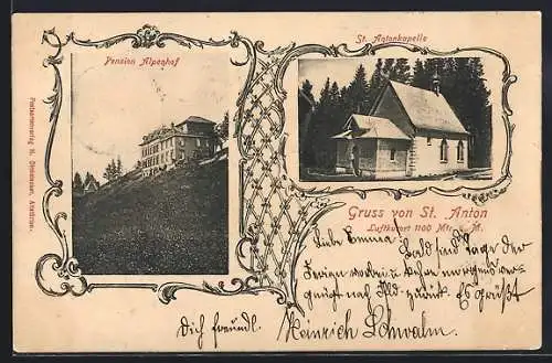 AK St. Anton, Pension Alpenhof und St. Antonskapelle