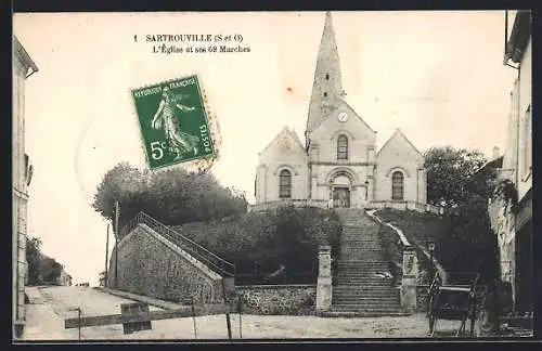 AK Sartrouville /S. et O., L`Église et ses 69 Marches