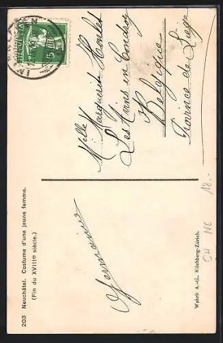 Künstler-AK Neuchatel, Costume d`une jeune femme