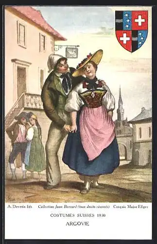 Künstler-AK Argovie, Costumes Suisses 1830, Wappen