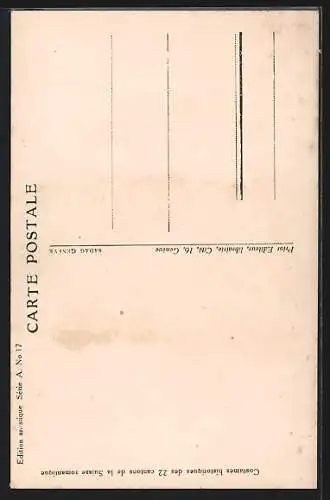 AK Käsehändlerin und Kunde in Trachten von Glaris, Wappen, Schweizer Trachten 1830