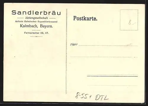 Künstler-AK Kulmbach, Brauerei Sandler fährt erstmals nach Sachsen aus, 1831, Reklame für Kulmbacher Sandler