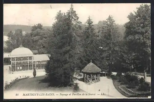 AK Martigny-les-Bains, Paysage et Pavillon de la Source