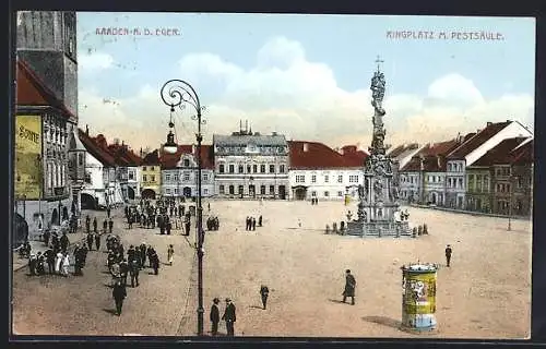 AK Kaaden a. d. Eger, Ringplatz mit Pestsäule