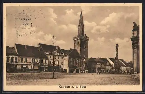 AK Kaaden /Eger, Kirche auf dem Marktplatz