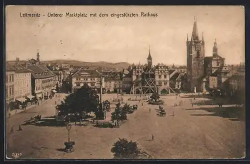 AK Leitmeritz, Unterer Marktplatz mit dem eingestürzten Rathaus