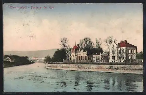 AK Theresienstadt / Terezin, Ortspartie an der Eger