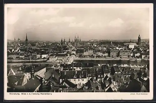 AK Würzburg, Blick von der Festung Marienberg auf den Ort