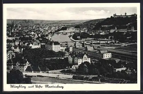 AK Würzburg, Teilansicht mit Feste Marienberg