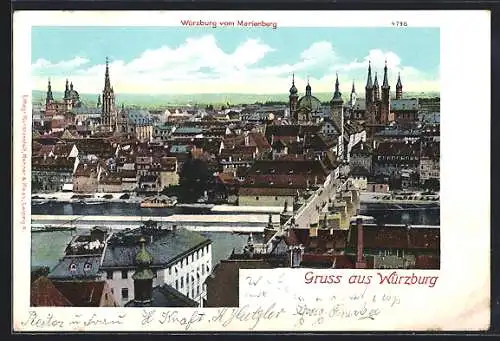 AK Würzburg, Teilansicht mit Kirche vom Marienberg