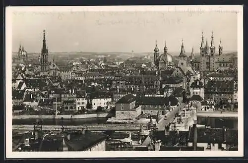 AK Würzburg, Blick von der Festung Marienberg mit Kirche