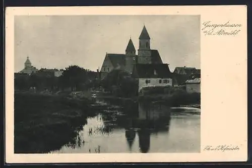 AK Gunzenhausen a. d. Altmühl, Uferpartie mit Schloss