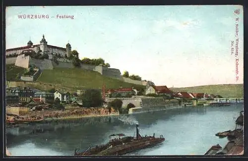 AK Würzburg, Festung mit Dampfer