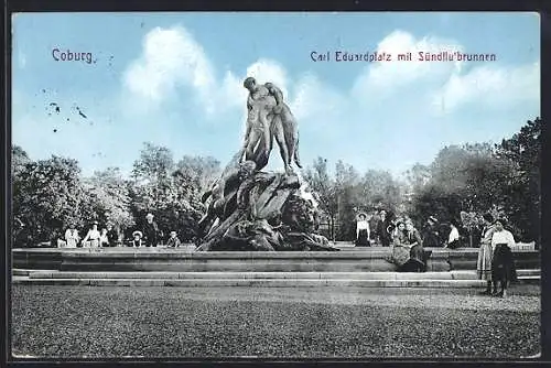 AK Coburg, Carl Eduardplatz mit Sündflutbrunnen