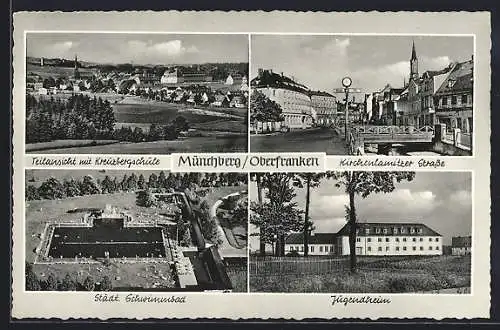 AK Münchberg /Oberfranken, Jugendheim, Städtisches Schwimmbad, Kirchenlamitzer Strasse