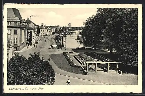 AK Oldenburg i. O., Am Stau, Ortspartie aus der Vogelschau