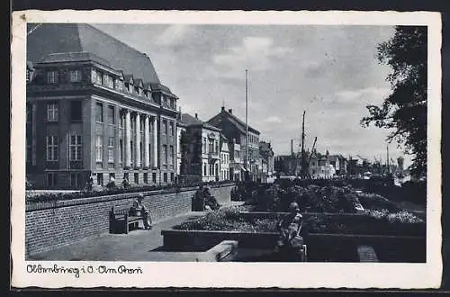 AK Oldenburg i. O., Anlagen am Stau, mit Satatue