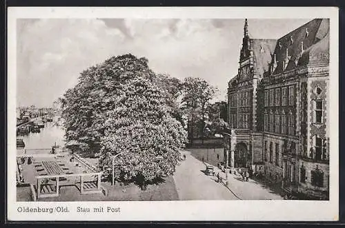 AK Oldenburg i. O., Stau mit Post aus der Vogelschau