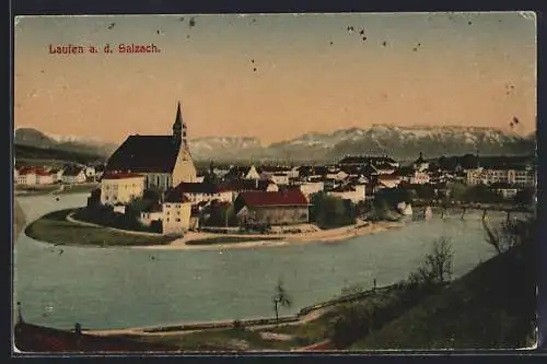 AK Laufen a. d. Salzach, Teilansicht mit Kirche