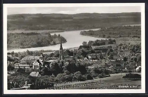 AK Simbach a. Inn, Teilansicht mit Kirche