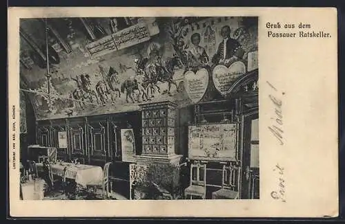 AK Passau, Gasthaus Passauer Ratskeller, Innenansicht