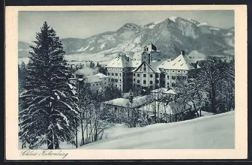 AK Lenggries, Schloss Hohenburg mit Brauneck im Winter