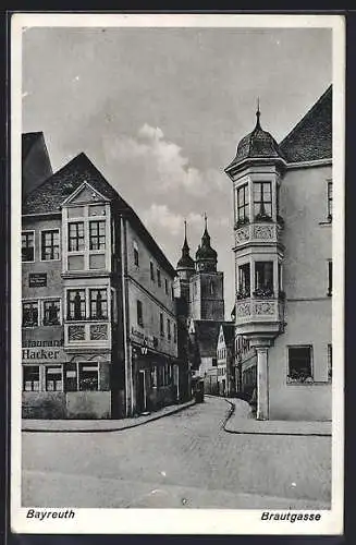 AK Bayreuth, Strasse Brautgasse mit Restaurant