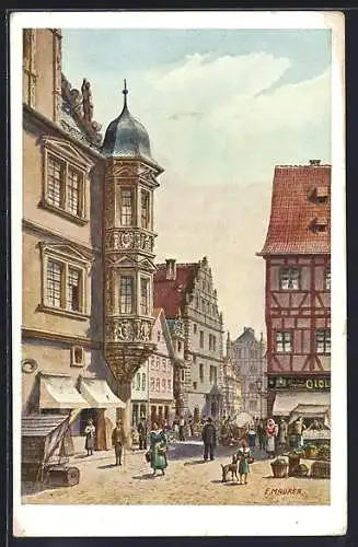 Künstler-AK Coburg, Blick vom Markt in die Strasse Herrengasse