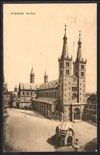 AK Würzburg, Strassenpartie mit Dom