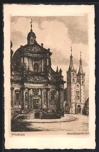 Künstler-AK Würzburg, Neumünsterkirche